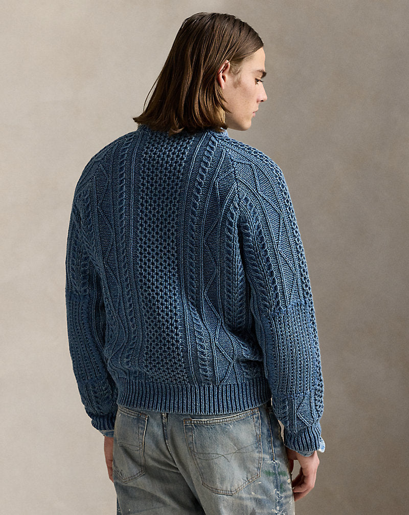 Aran-Knit Flag Cotton Jumper Indigo Combo