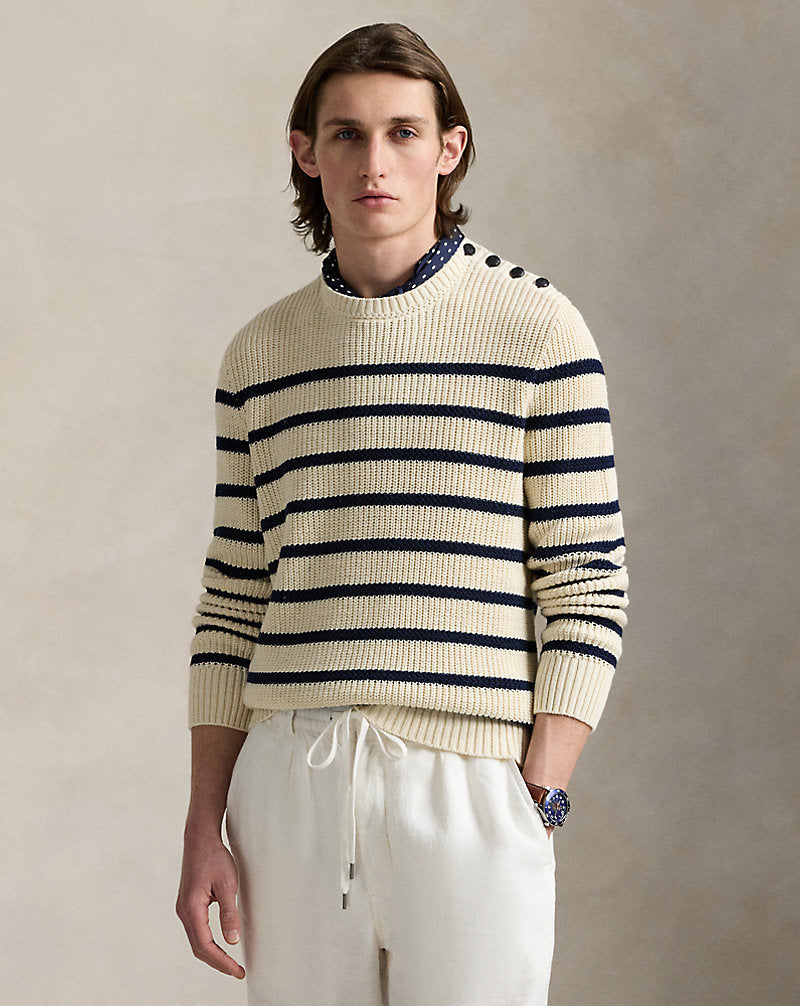 Striped Cotton-Linen Jumper Cream Combo