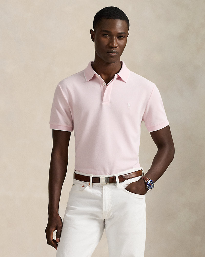 Custom Slim Fit Stretch Oxford Mesh Polo Garden Pink/White