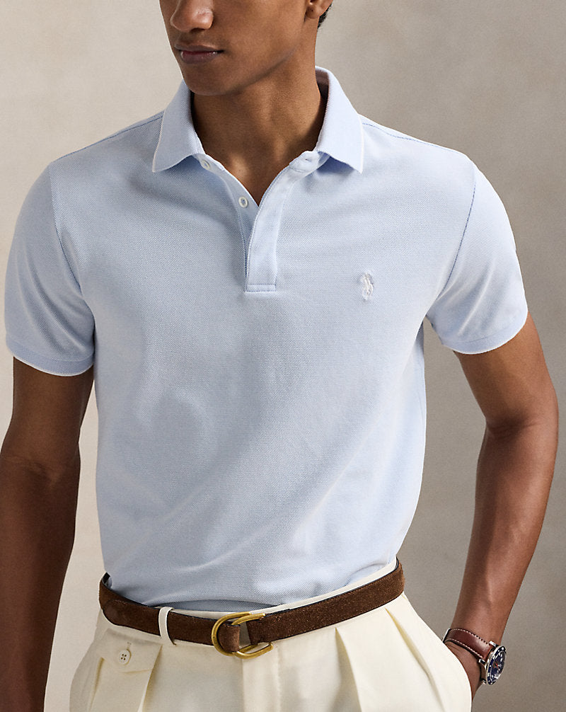 Custom Slim Fit Stretch Oxford Mesh Polo Office Blue/White