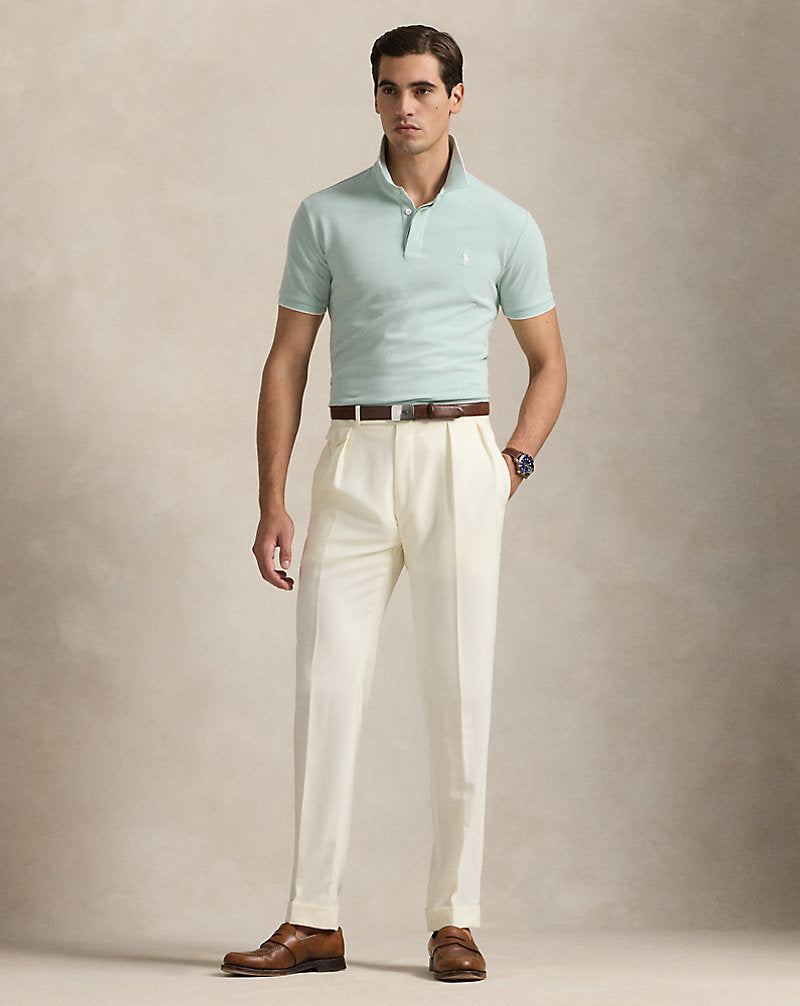 Custom Slim Fit Stretch Oxford Mesh Polo Celadon/White
