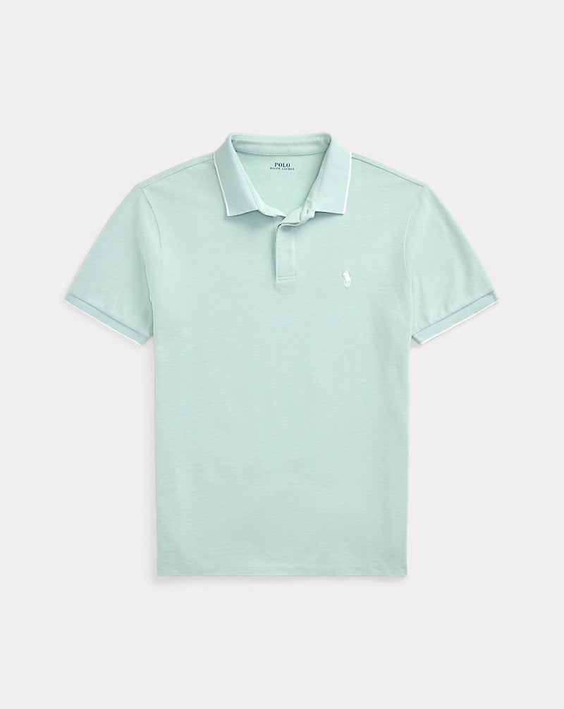 Custom Slim Fit Stretch Oxford Mesh Polo Celadon/White