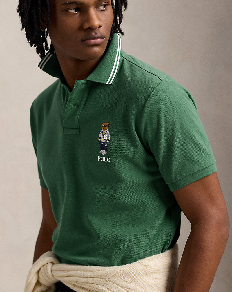 Custom Slim Polo Bear Mesh Polo Shirt Antq Green Hrtg Icns