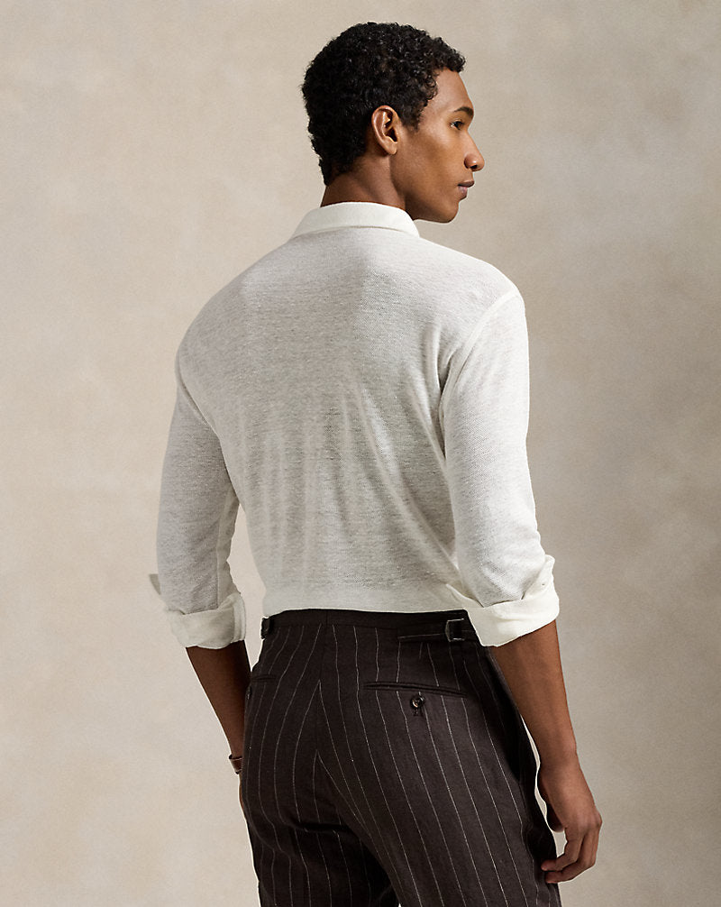 Linen Mesh Polo Shirt Deckwash White