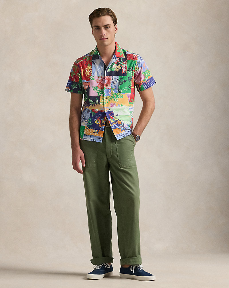 Classic Fit Patchwork-Print Oxford Shirt Beach Bazaar Patchwork