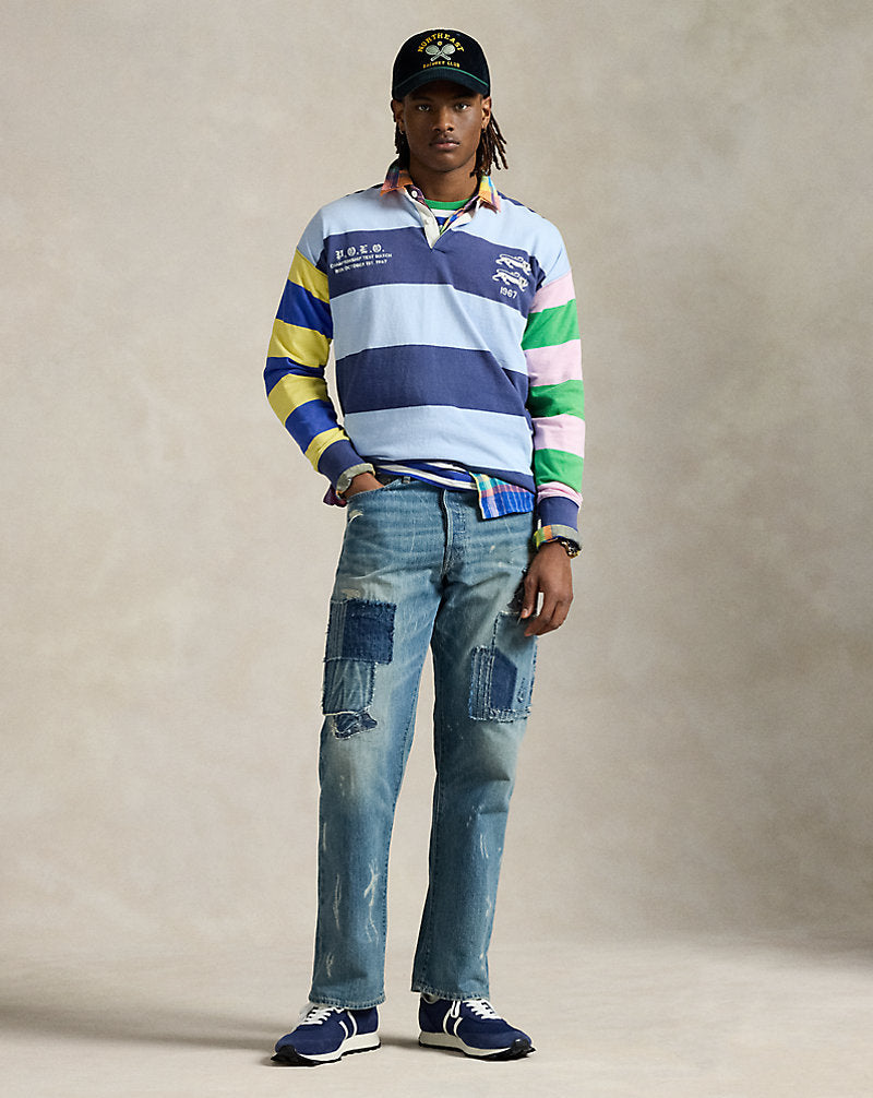 Vintage Fit Striped Jersey Rugby Shirt Newport Navy Multi