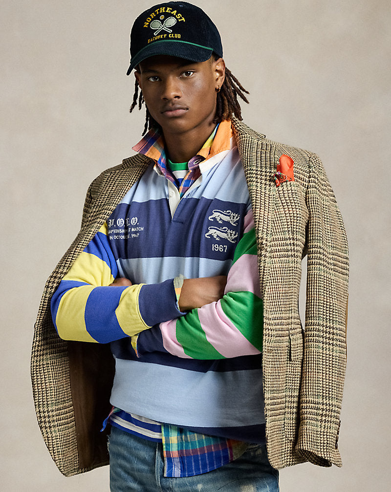 Vintage Fit Striped Jersey Rugby Shirt Newport Navy Multi