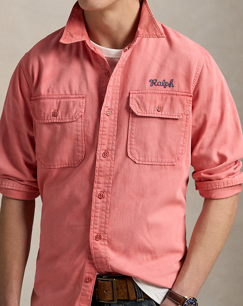 Classic Fit Embroidered Chino Workshirt Newbarn Nantucket Red