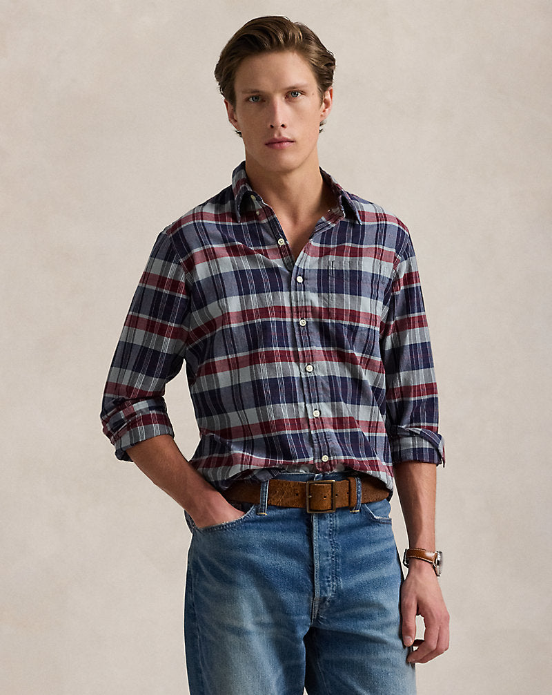 Classic Fit Indigo Madras Shirt Indigo/Red Multi