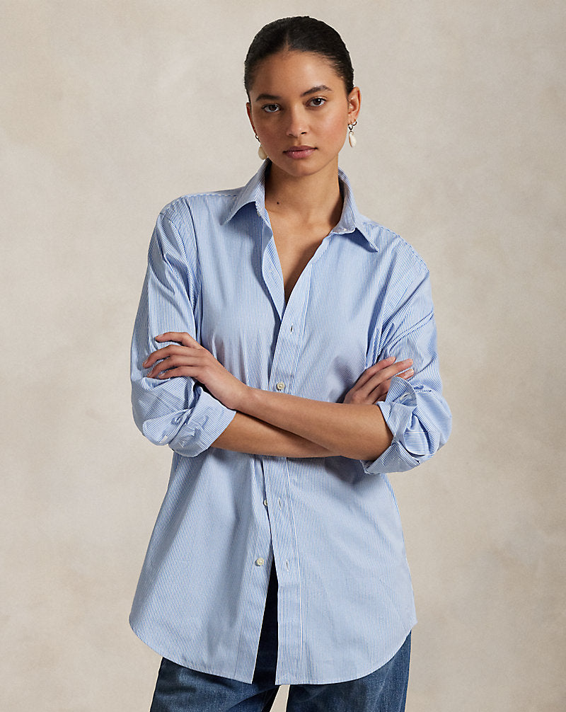 Classic Fit Striped Poplin Shirt Blue/White