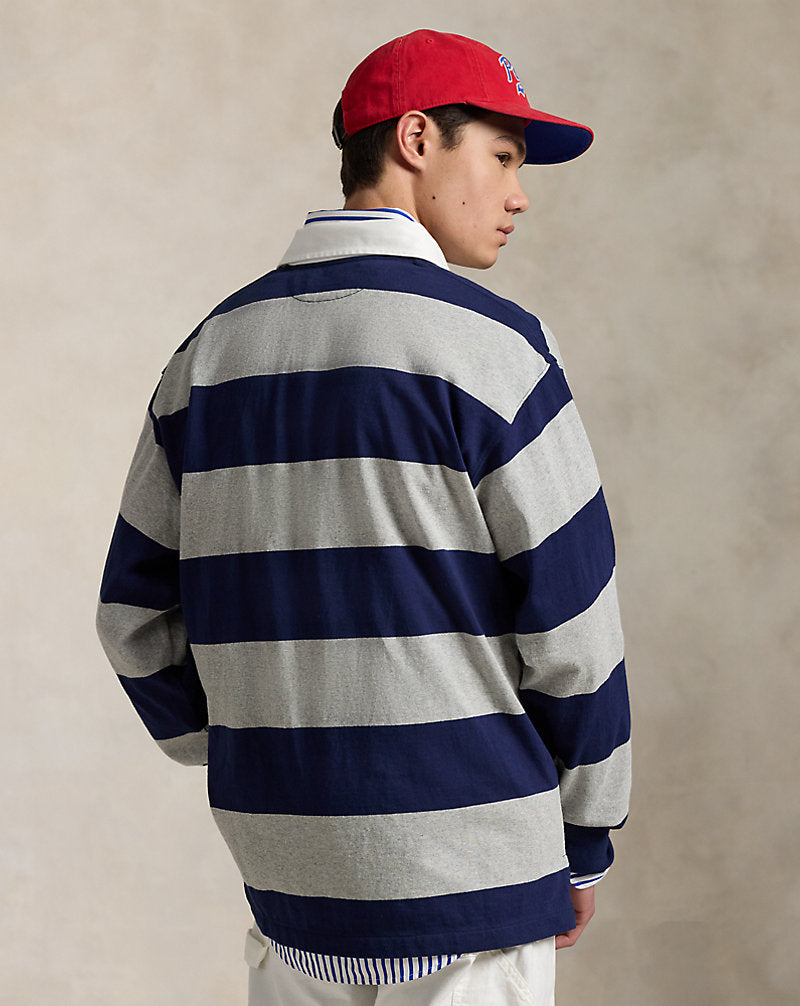 Big Fit Striped Jersey Rugby Shirt Newport Navy/Andover Heat