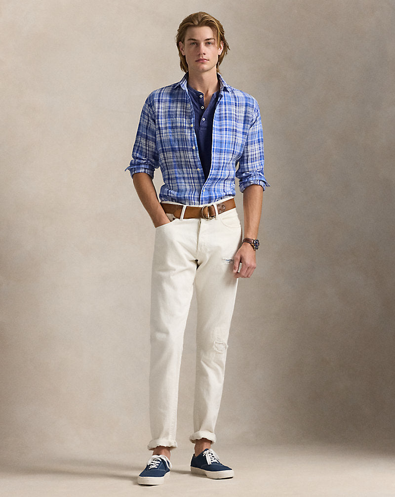 Classic Fit Plaid Linen Shirt Blue Multi