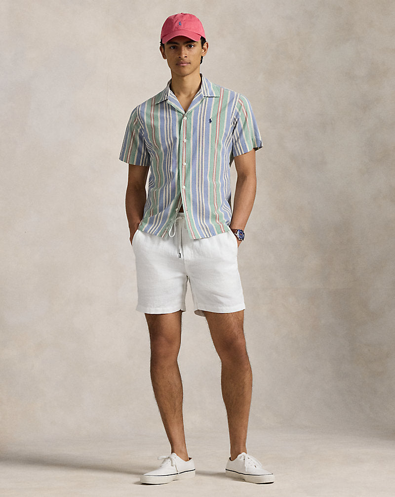 Classic Fit Striped Chambray Camp Shirt Blue/Green Multi
