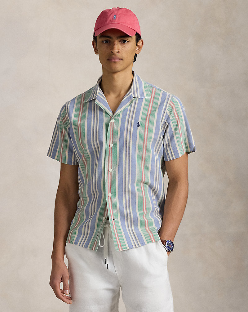 Classic Fit Striped Chambray Camp Shirt Blue/Green Multi