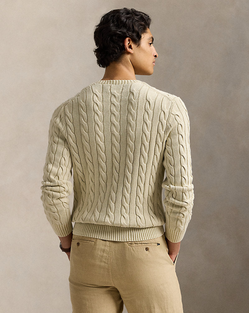 Cable-Knit Mineral-Dyed Cotton Jumper Natural
