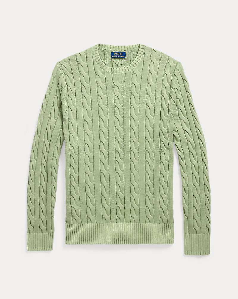 Cable-Knit Mineral-Dyed Cotton Jumper Greenstone