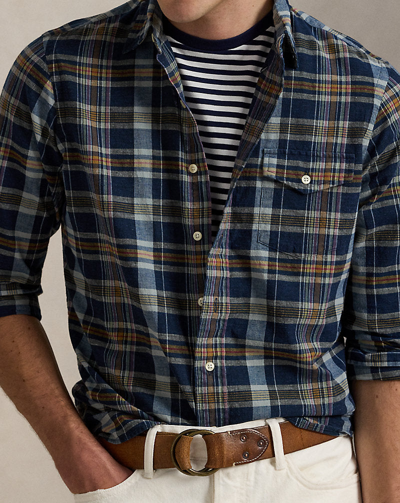 Classic Fit Indigo Madras Shirt Navy Pink Multi