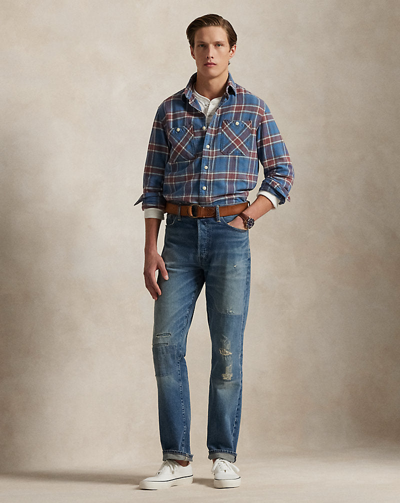 Classic Fit Plaid Twill Workshirt Blue/Red Multi