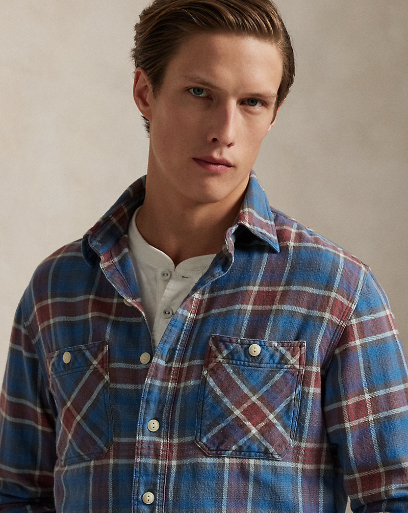 Classic Fit Plaid Twill Workshirt Blue/Red Multi