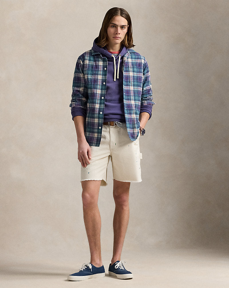 Classic Fit Plaid Flannel Camp Shirt Green/Navy Multi