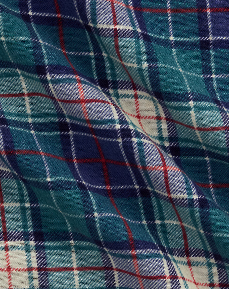 Classic Fit Plaid Flannel Camp Shirt Green/Navy Multi