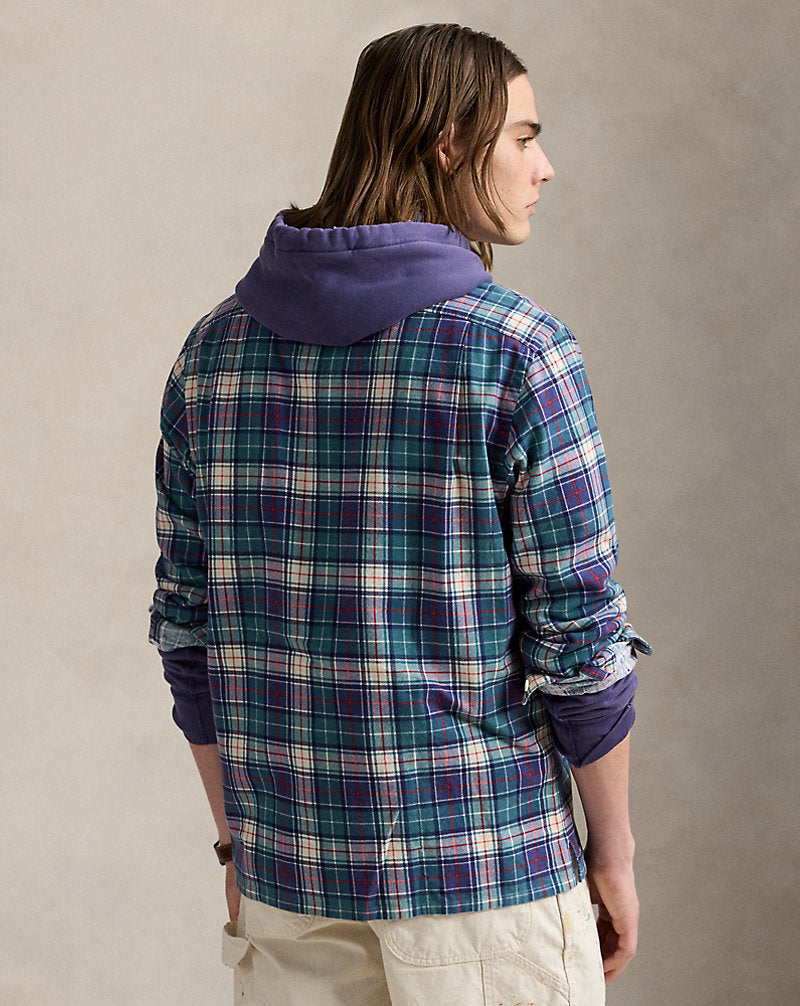 Classic Fit Plaid Flannel Camp Shirt Green/Navy Multi