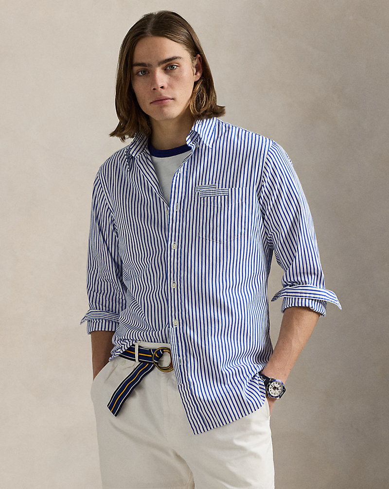 Classic Fit Repaired Poplin Shirt Blue White Mending