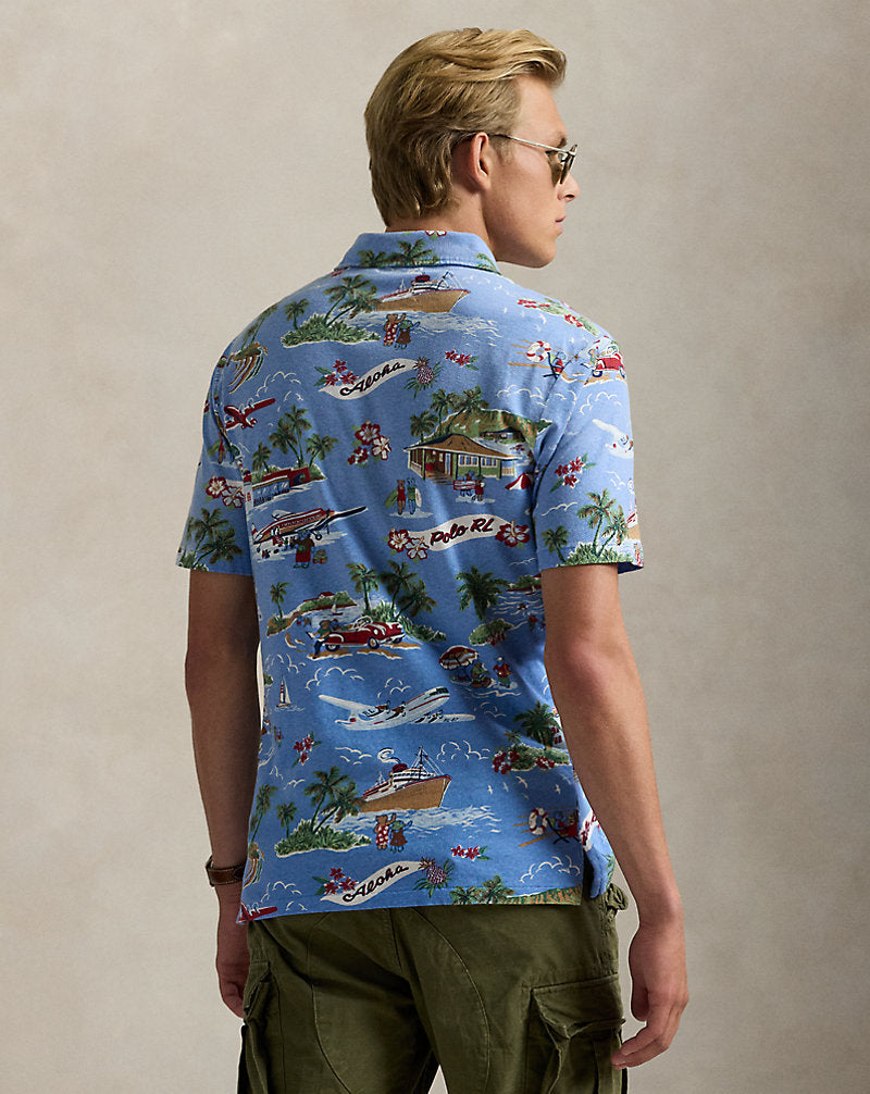 Standard Fit Bear Linen-Cotton Polo Holiday Bear Print