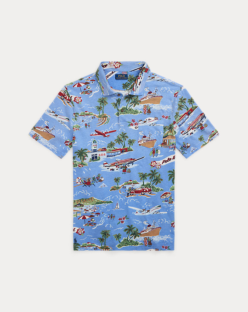 Standard Fit Bear Linen-Cotton Polo Holiday Bear Print