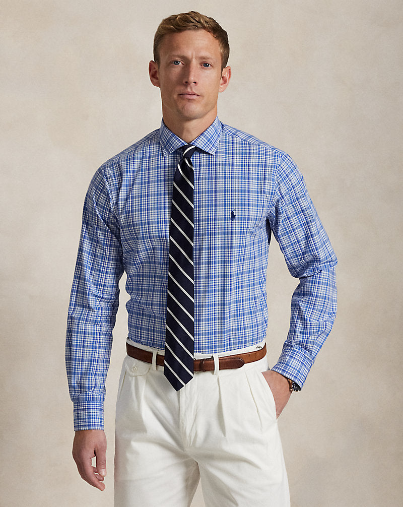 Classic Fit Plaid Stretch Poplin Shirt Blue Multi