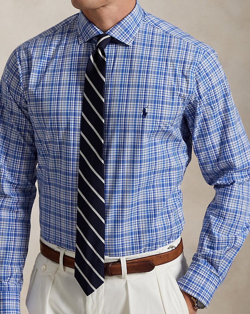 Classic Fit Plaid Stretch Poplin Shirt Blue Multi