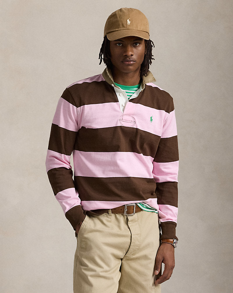 Classic Fit Khaki-Collar Rugby Shirt Carmel Pink/Chocolate Mou