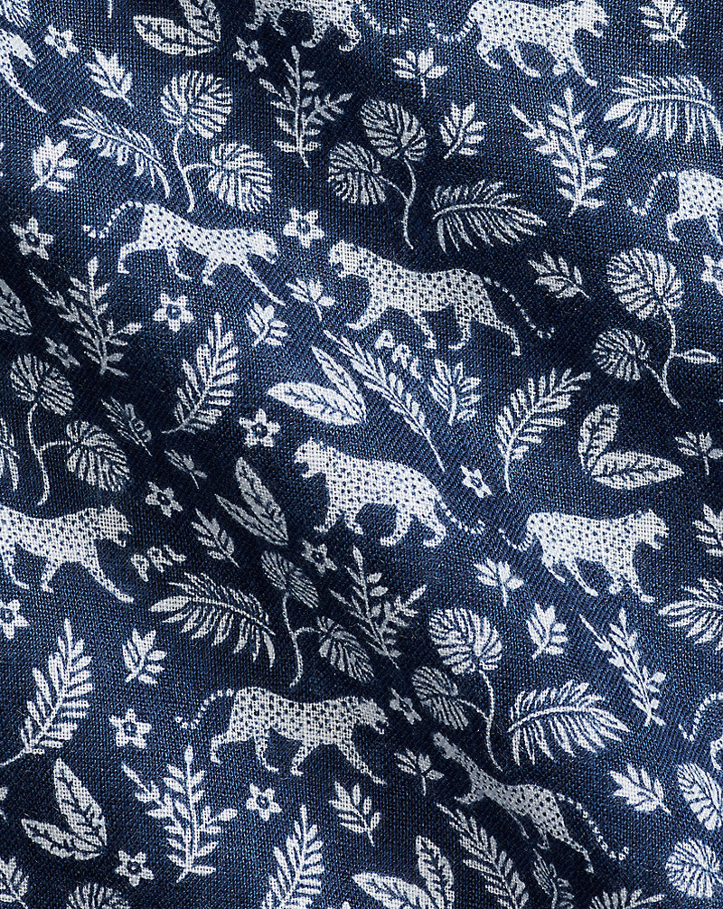 Custom Fit Print Linen Shirt Jaguar Palms