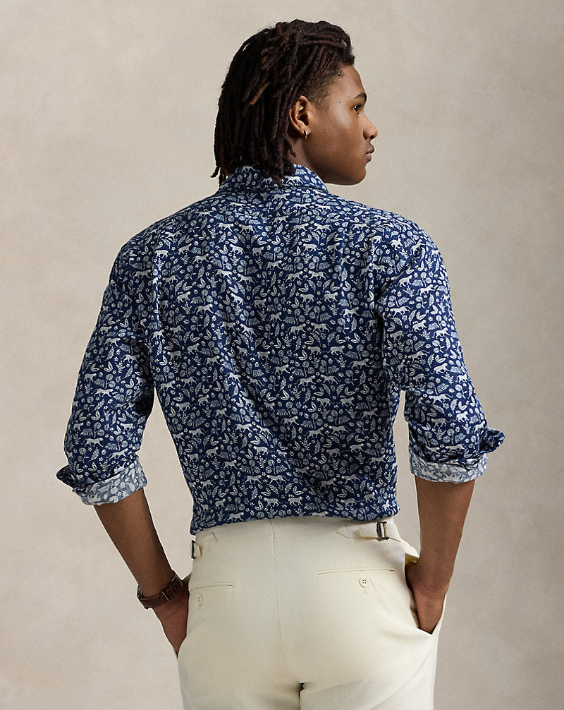 Custom Fit Print Linen Shirt Jaguar Palms