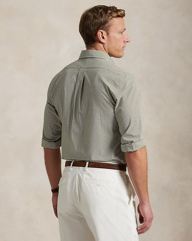 Custom Fit Checked Stretch Poplin Shirt White New Olive