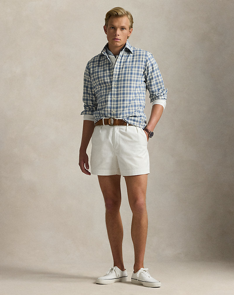 Custom Fit Plaid Oxford Shirt Blue Cream