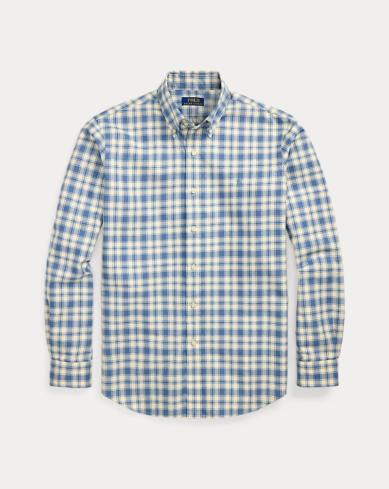 Custom Fit Plaid Oxford Shirt Blue Cream