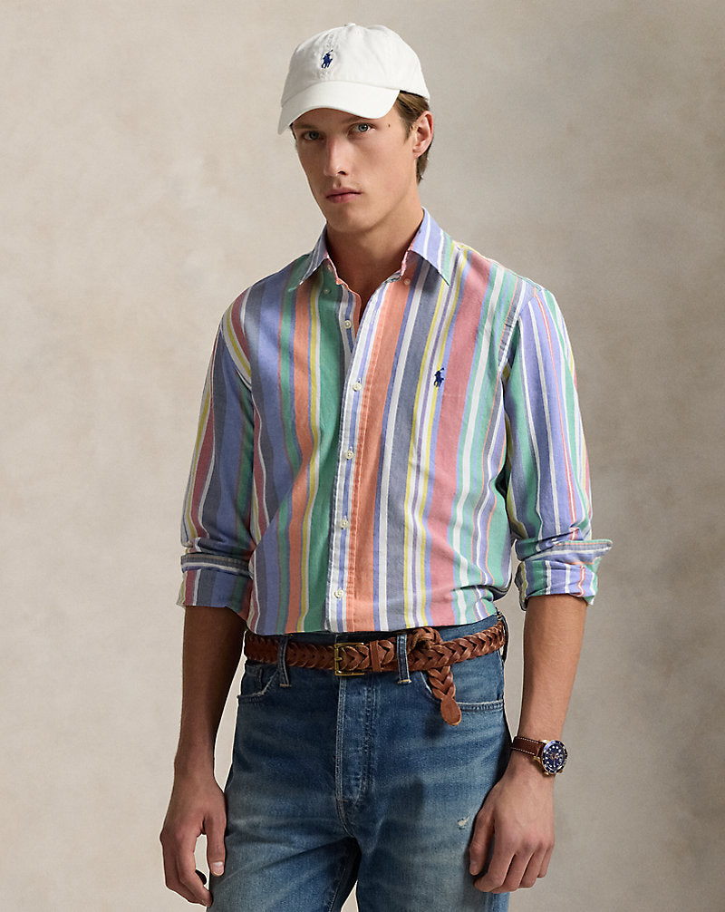 Custom Fit Striped Oxford Shirt Navy/Red Multi