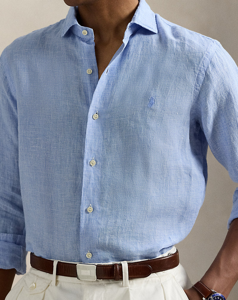 Custom Fit Linen Shirt Cabana Blue White