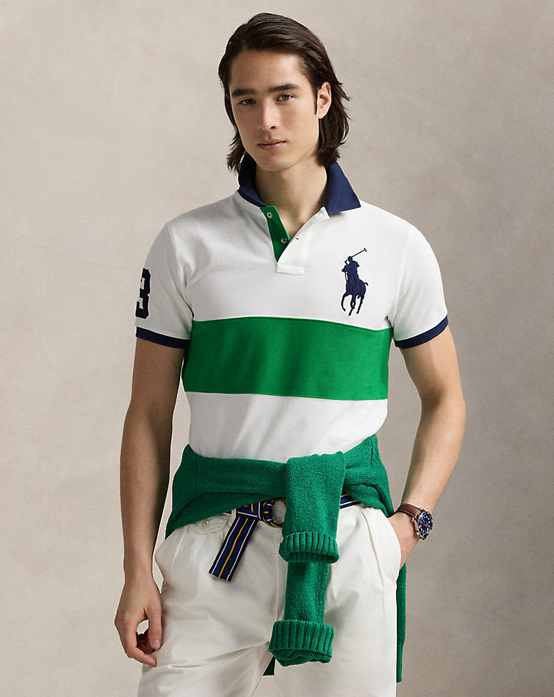 Custom Slim Fit Big Pony Mesh Polo Shirt Cruise Green Multi
