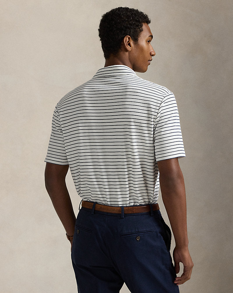 Custom Slim Fit Striped Soft Cotton Polo White/Refined Navy