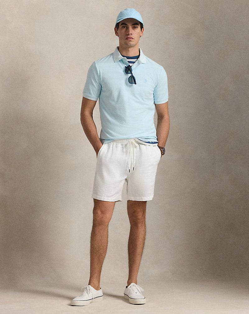 Custom Slim Mineral-Dyed Mesh Polo Shirt Sky