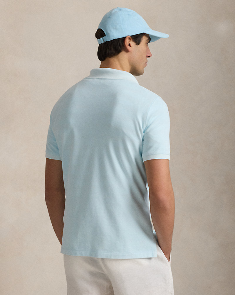 Custom Slim Mineral-Dyed Mesh Polo Shirt Sky