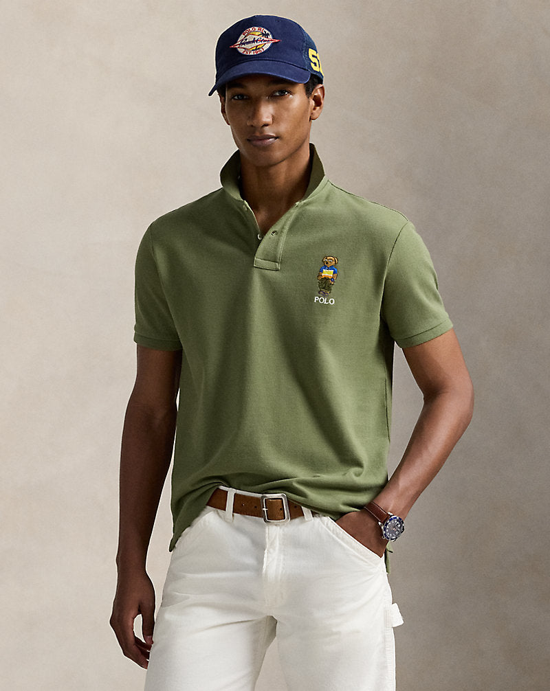 Custom Slim Polo Bear Mesh Polo Shirt Tree Green Beach Shp
