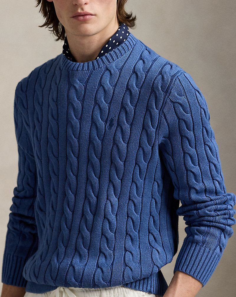 Cable-Knit Garment-Dyed Cotton Jumper Navy