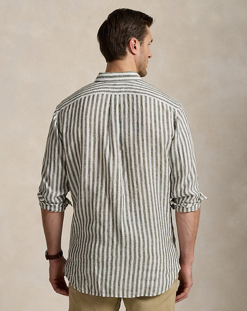 Striped Linen Shirt New Olive/White