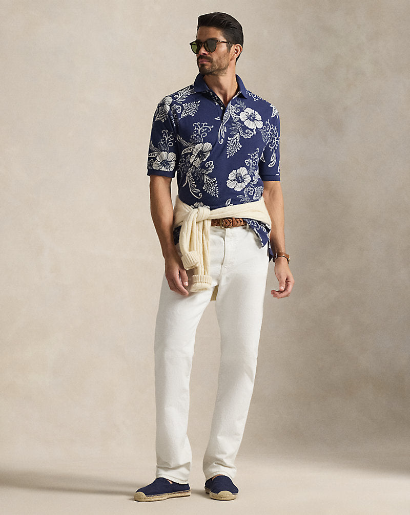 Hibiscus-Print Mesh Polo Shirt Two Tone Hibiscus