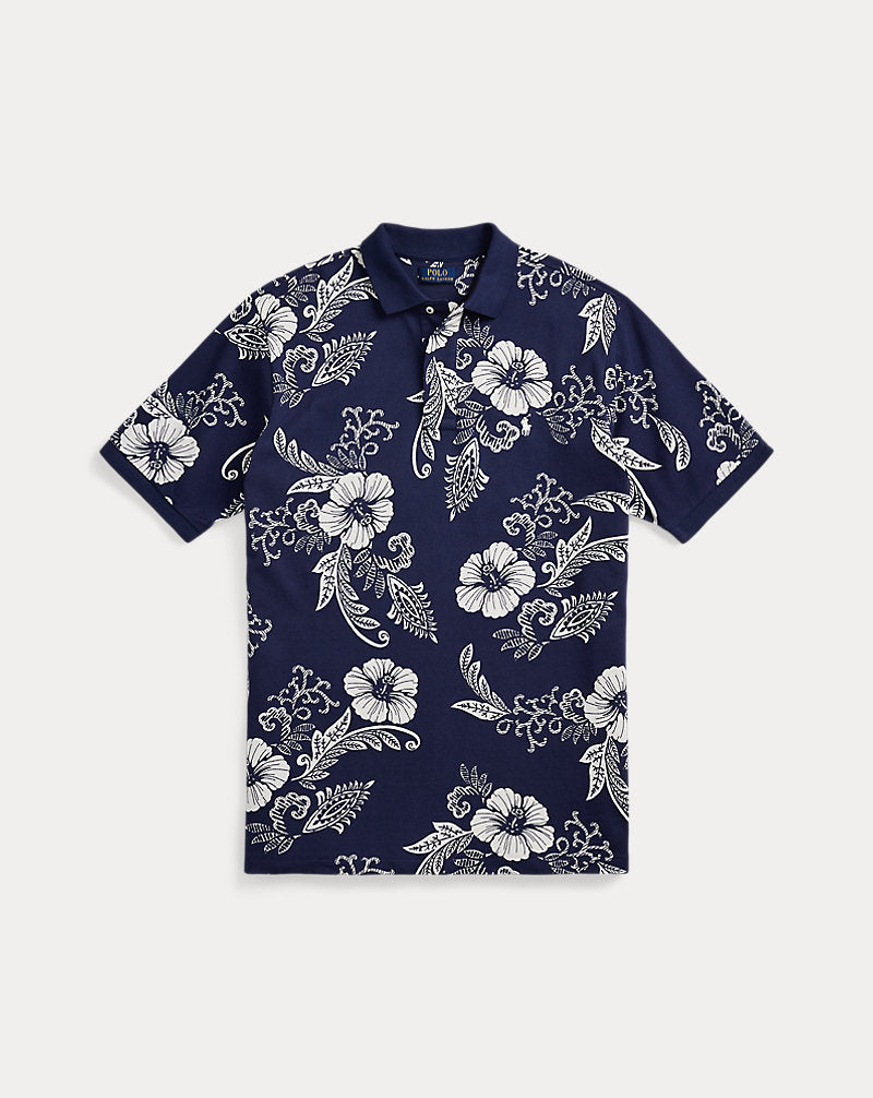 Hibiscus-Print Mesh Polo Shirt Two Tone Hibiscus