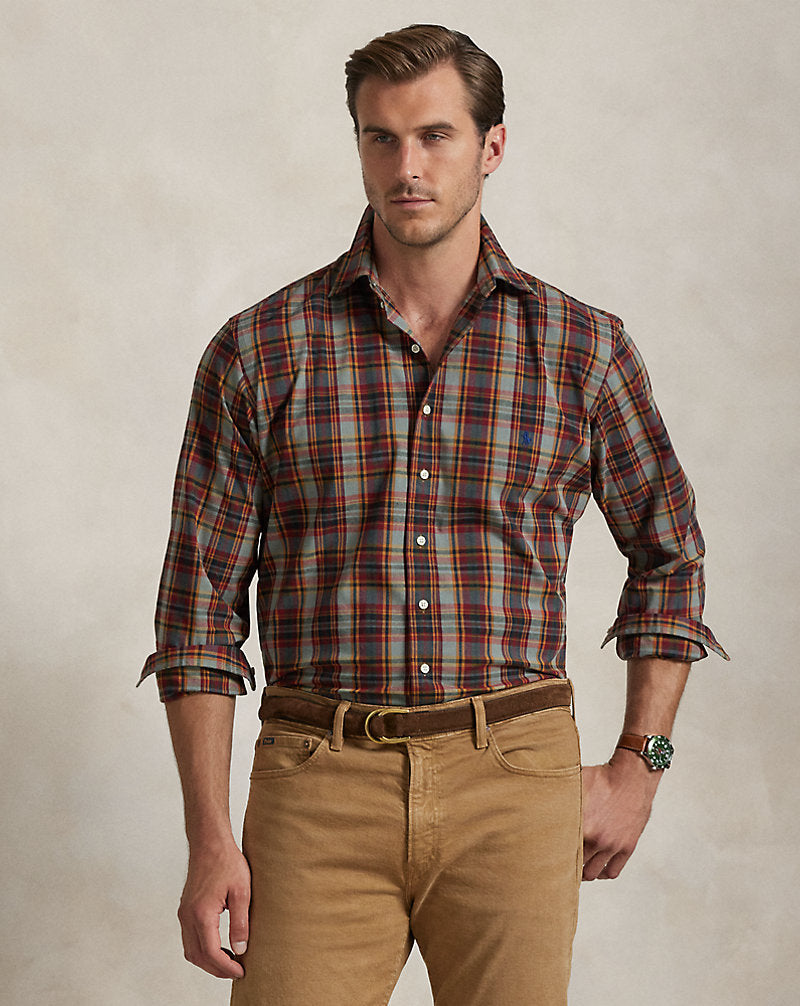 Plaid Performance Shirt Cream Navy Multi
