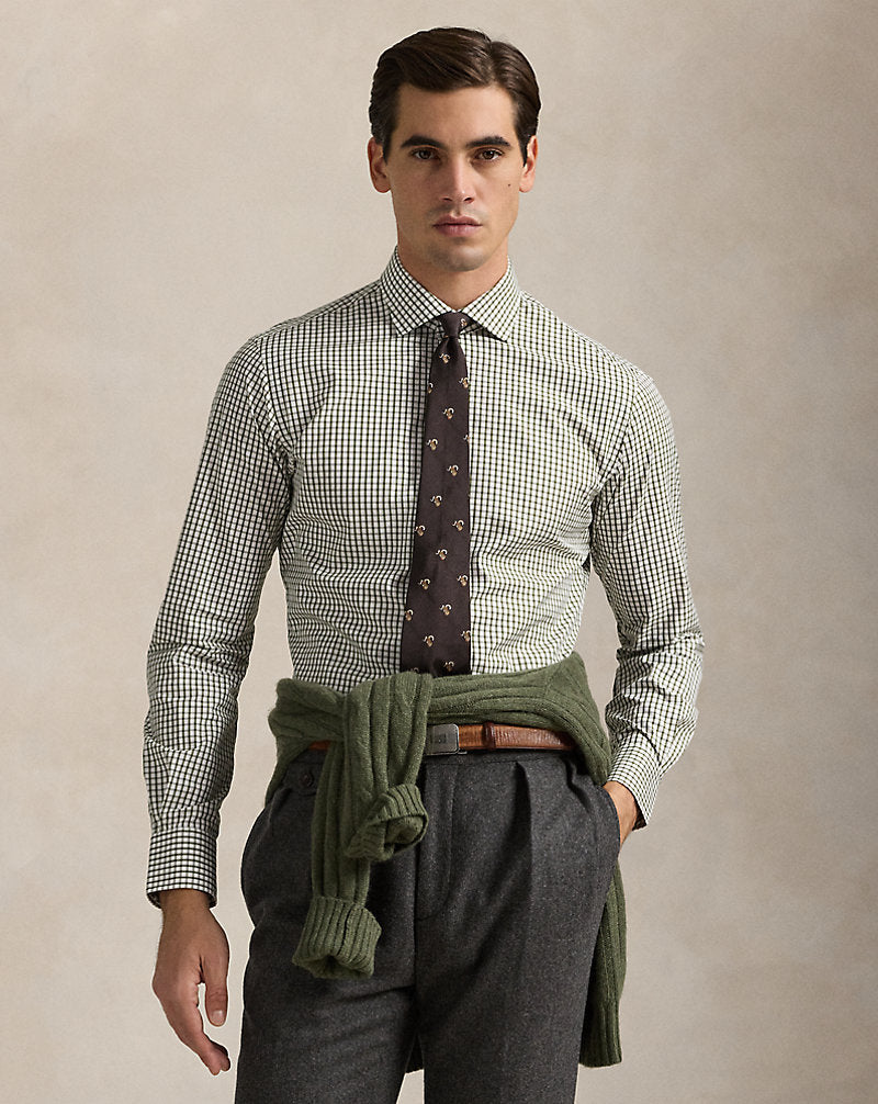 Custom Fit Tattersall Poplin Shirt White New Olive